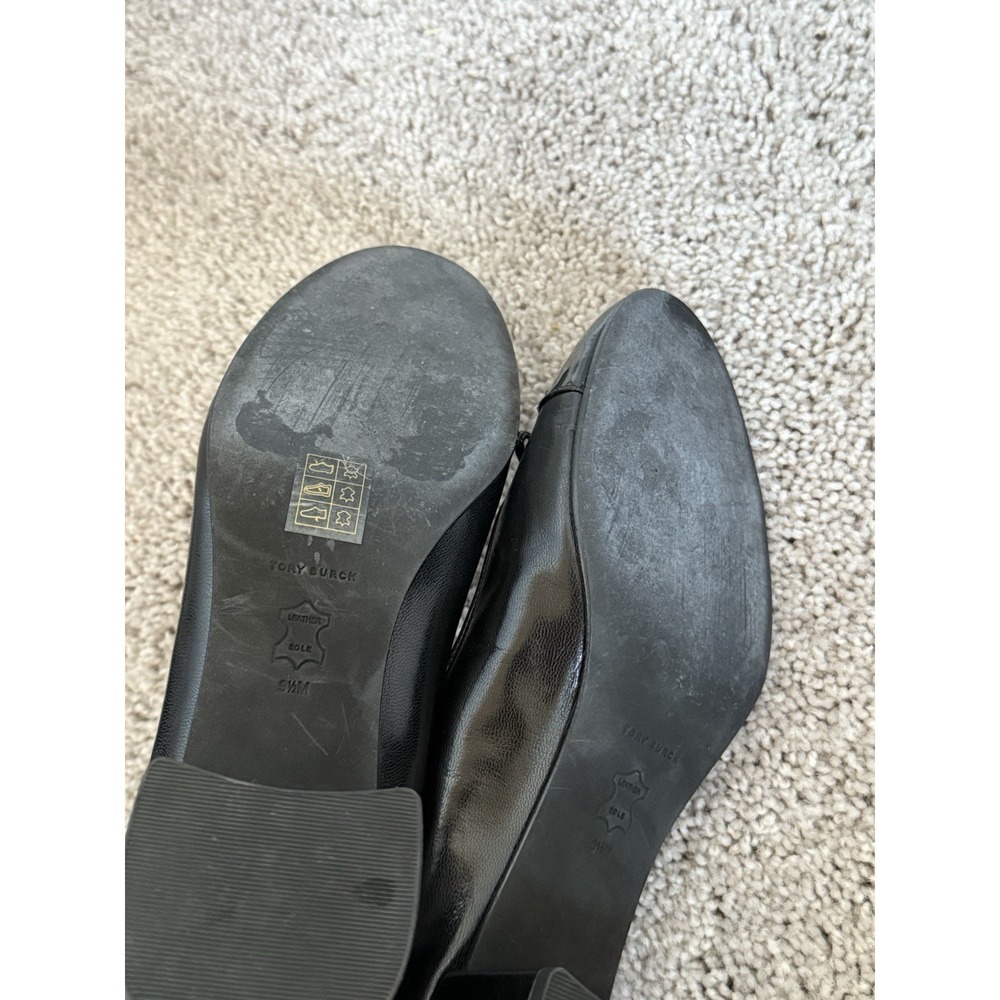 tory burch 44.5MM Cap Toe Ballet Pumps Black Leather Size 9.5 - Picture 6 of 6